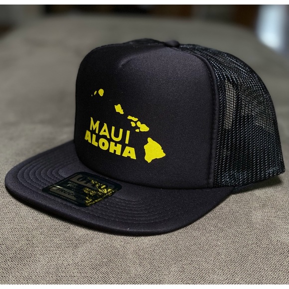 Maui trucker SnapBack hat. Black - Picture 1 of 4